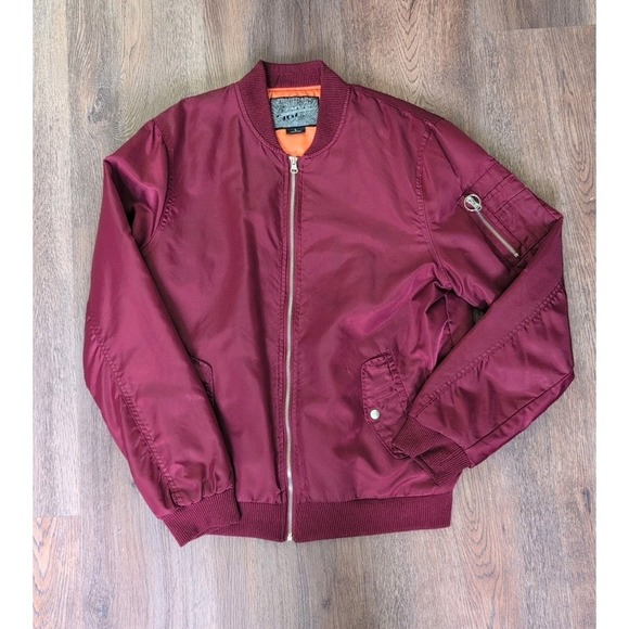 Brooklyn Cloth Other - Brooklyn Cloth Mens Bomber Jacket Burgundy Maroon Quilted Orange Lining Large